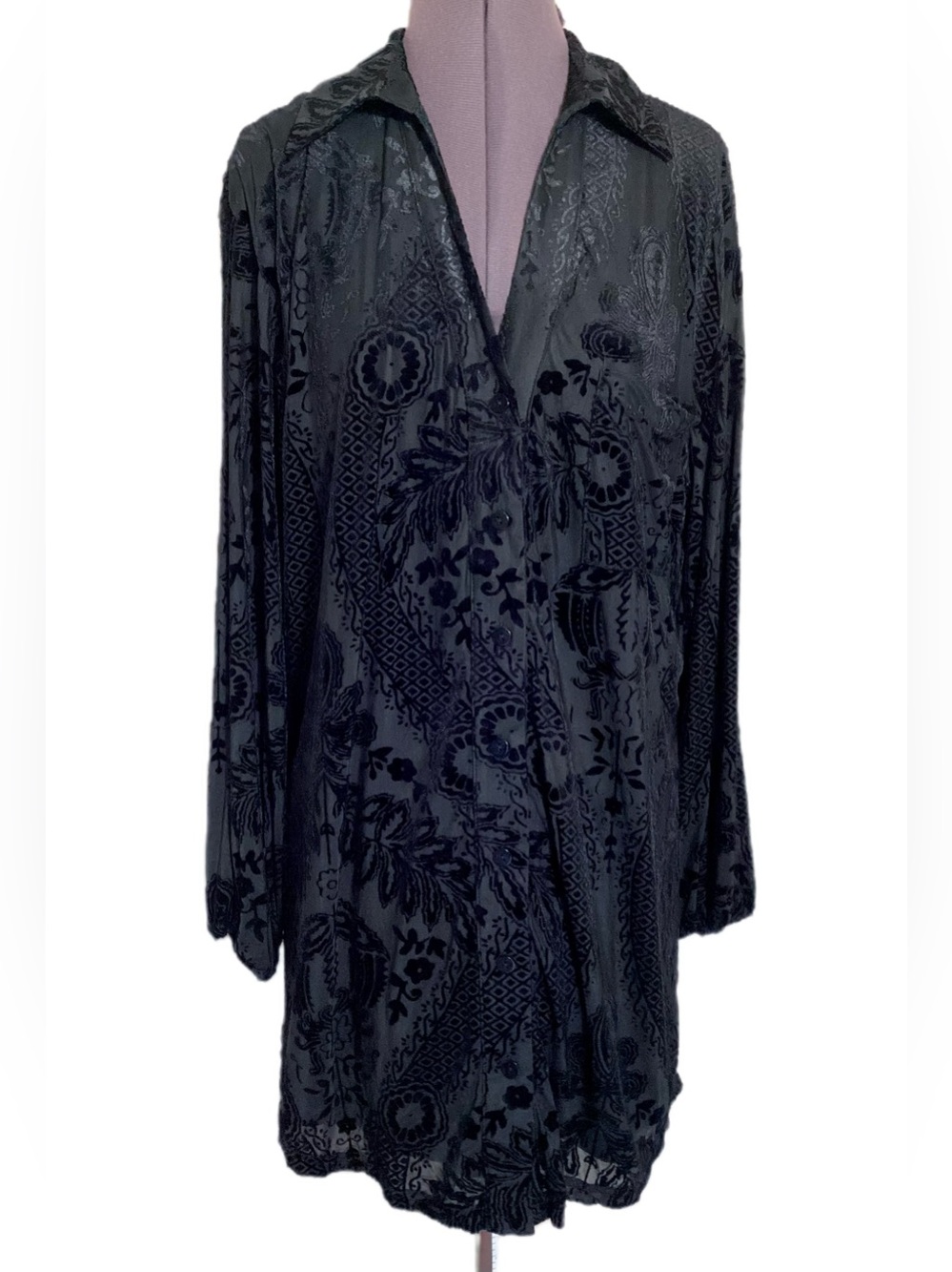 12th Tribe Loretta Black Velvet Burnout Mini Dress S Oversized